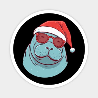 manatee in a Christmas hat Magnet